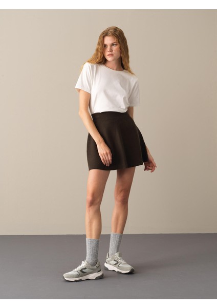 Kadın Haki Regular Fit Triko Etek