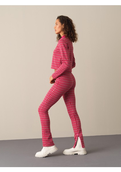 Kadın Fuşya Slim Fit Desenli Tayt