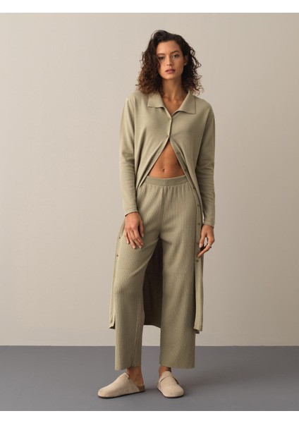 Kadın Yeşil Oversize Triko Pantolon