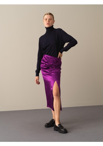 Kadın Mor Regular Fit Saten Etek fiyatları