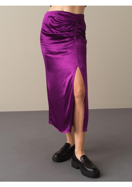 Kadın Mor Regular Fit Saten Etek modelleri