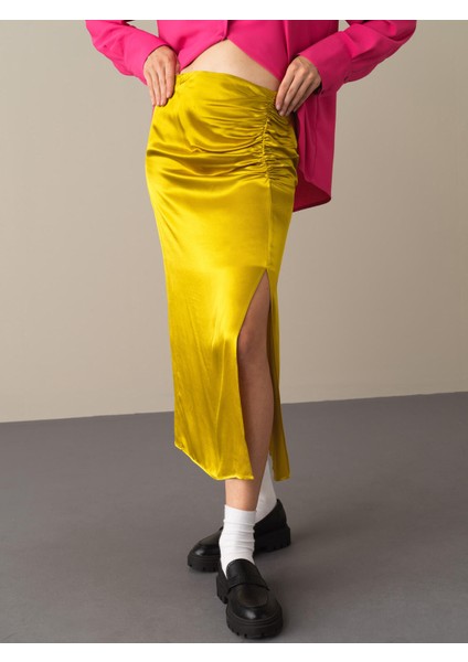 Kadın Sarı Regular Fit Saten Etek fiyatları
