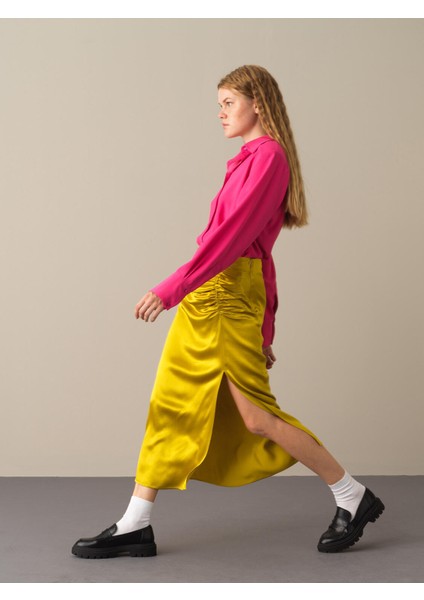 Kadın Sarı Regular Fit Saten Etek modelleri