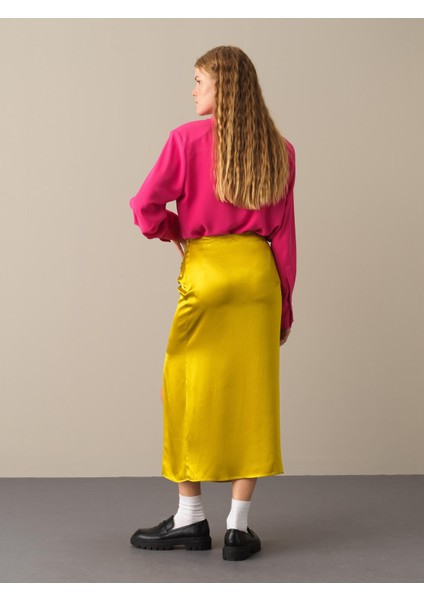 Kadın Sarı Regular Fit Saten Etek indirimleri