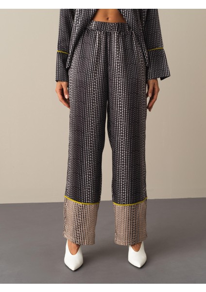 Kadın Siyah Desenli Saten Pantolon fiyatları
