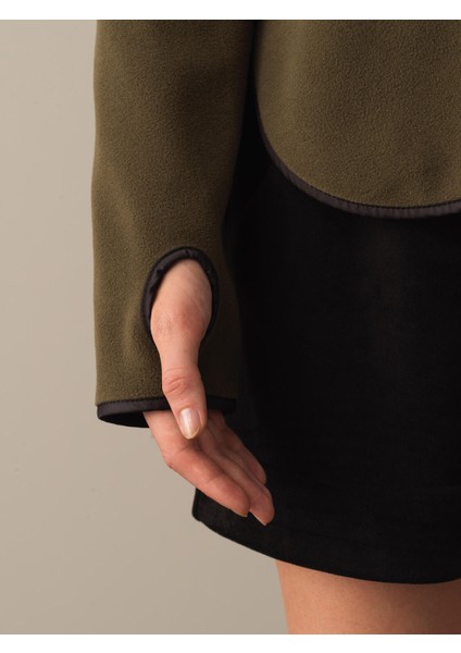 Kadın Haki Fermuarlı Polar Sweatshirt modelleri