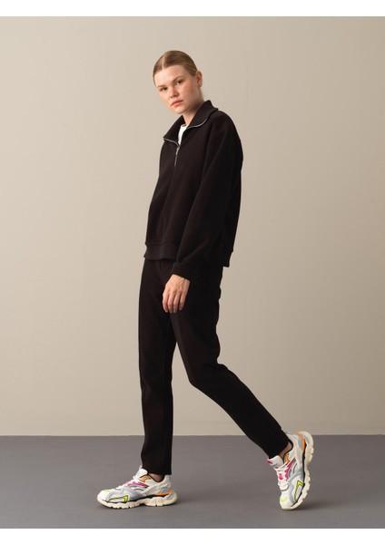 Kadın Siyah Pamuklu Oversize Sweatshirt modelleri