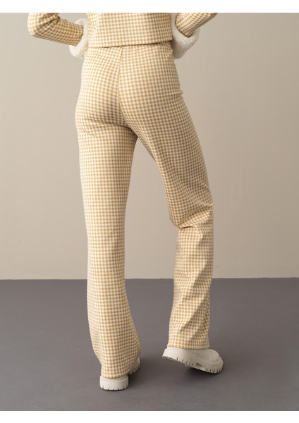Kadın Sarı Regular Fit Ekose Pantolon indirimleri