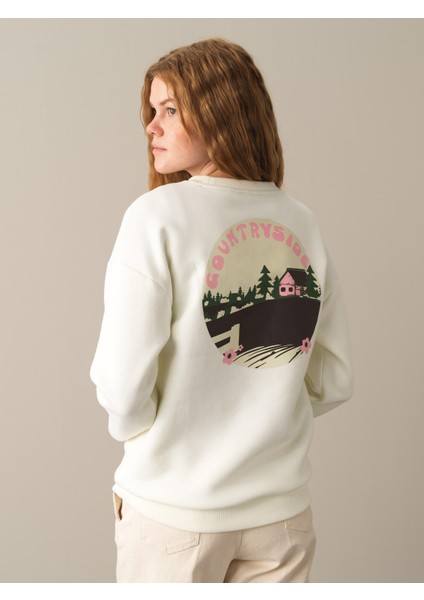 Kadın Ekru Pamuklu Oversize Sweatshirt modelleri