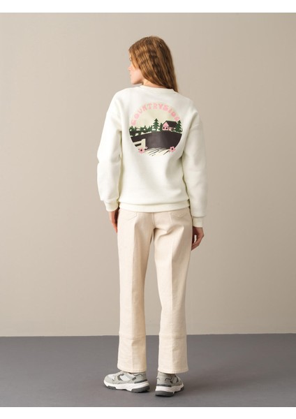 Kadın Ekru Pamuklu Oversize Sweatshirt fırsatları