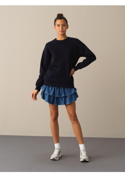 Kadın Lacivert Oversize Baskılı Sweatshirt