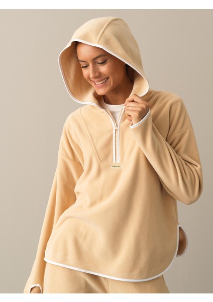 Kadın Bej Fermuarlı Polar Sweatshirt modelleri