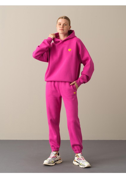 Kadın Fuşya Oversize Basic Sweatshirt