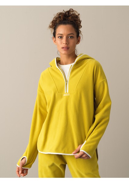 Kadın Sarı Fermuarlı Polar Sweatshirt