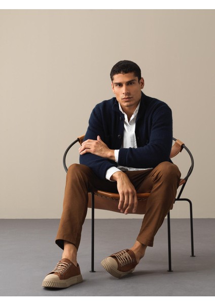 Erkek Lacivert Düğmeli Cep Detaylı Hırka