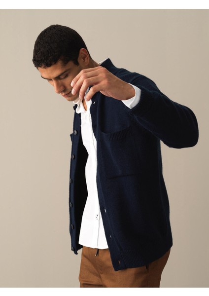 Erkek Lacivert Düğmeli Cep Detaylı Hırka modelleri