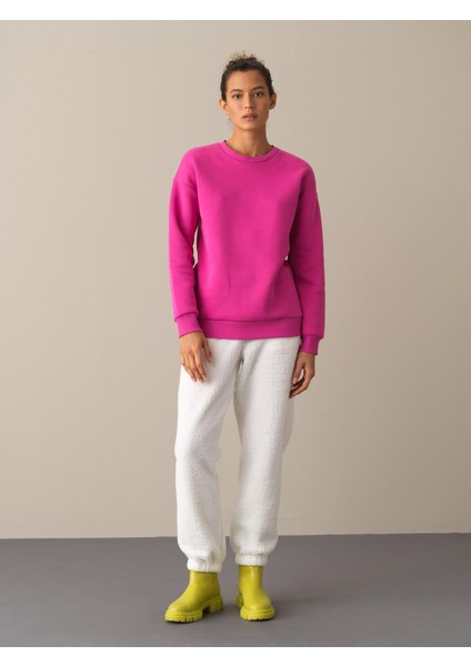 Kadın Fuşya Oversize Baskılı Sweatshirt fiyatları