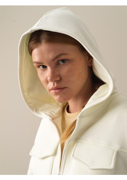 Kadın Ekru Pamuklu Oversize Sweatshirt modelleri