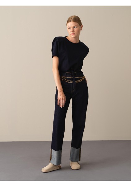 Xint Bisiklet Yaka Pamuk Belden Bağlamalı Oversize Vatkalı Basic T-Shirt