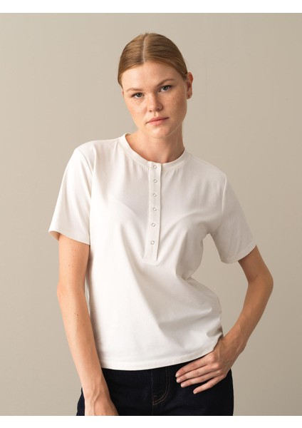 Patlı Yaka Regular Fit Modal Basic T-Shirt