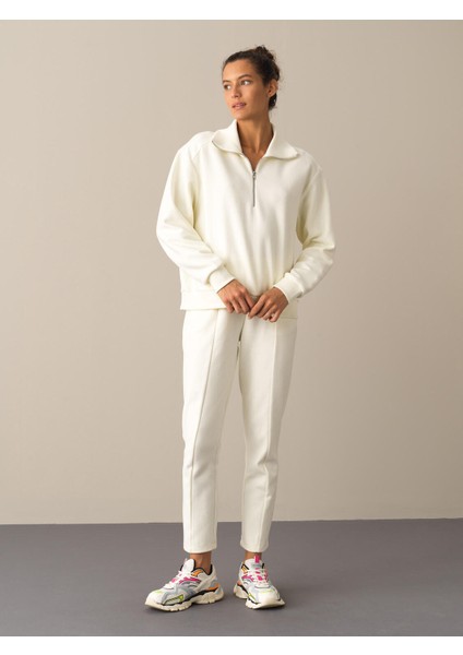 Kadın Ekru Pamuklu Oversize Sweatshirt fiyatları