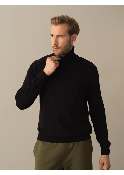 Erkek Siyah Regular Fit Basic Kazak