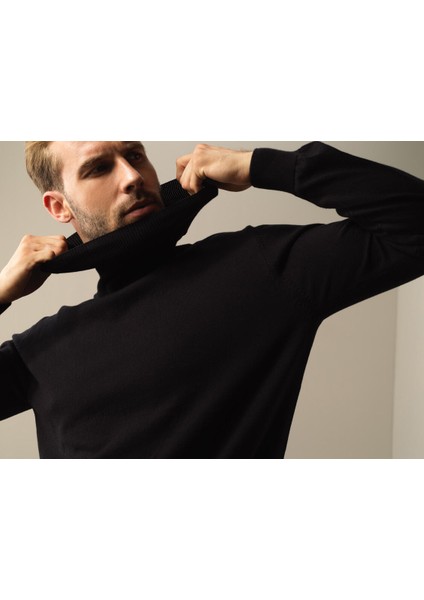 Erkek Siyah Regular Fit Basic Kazak modelleri