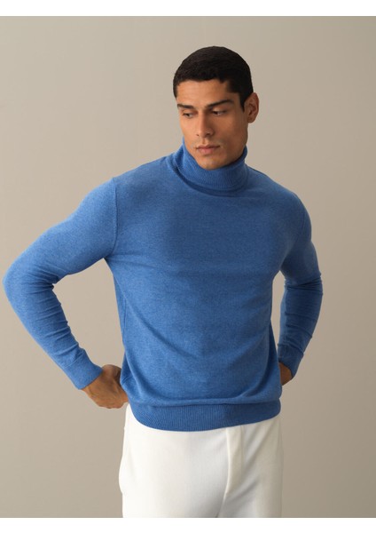 Erkek Mavi Regular Fit Basic Kazak modelleri