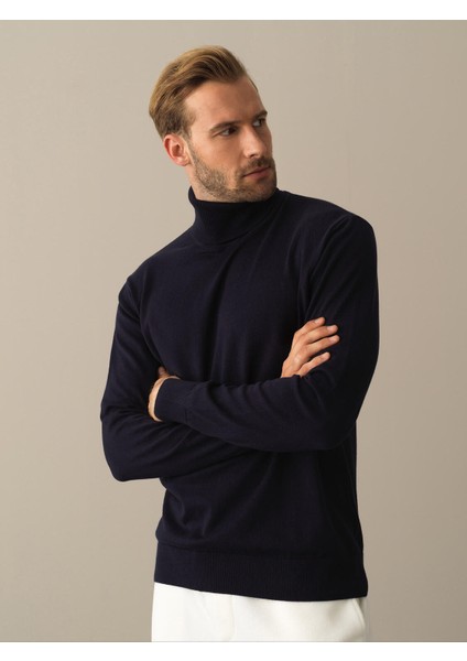 Erkek Lacivert Regular Fit Basic Kazak modelleri