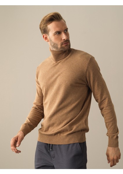 Erkek Camel Regular Fit Basic Kazak modelleri