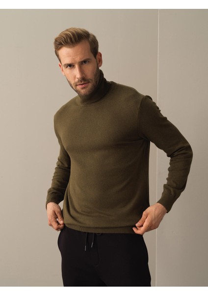 Erkek Haki Regular Fit Basic Kazak