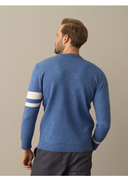 Erkek Mavi Regular Fit Çizgi Detaylı Kazak indirimleri