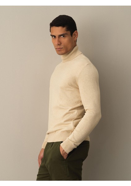 Erkek Bej Regular Fit Basic Kazak