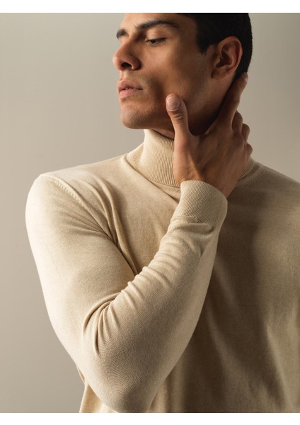 Erkek Bej Regular Fit Basic Kazak modelleri