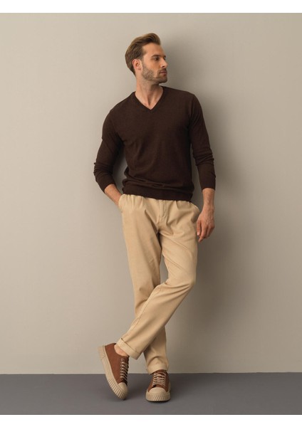 Erkek Kahverengi Regular Fit Basic Kazak modelleri