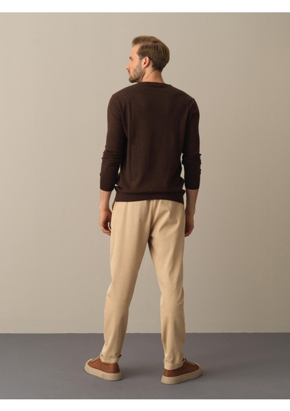 Erkek Kahverengi Regular Fit Basic Kazak indirimleri