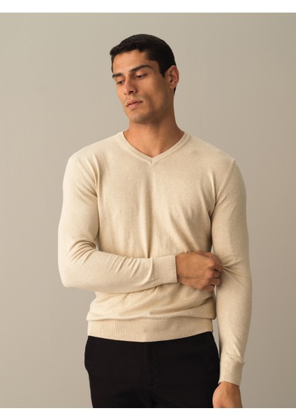 Erkek Bej Regular Fit Basic Kazak modelleri