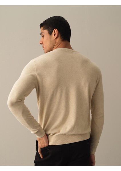 Erkek Bej Regular Fit Basic Kazak fırsatları