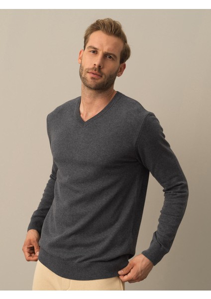 Erkek Antrasit Regular Fit Basic Kazak