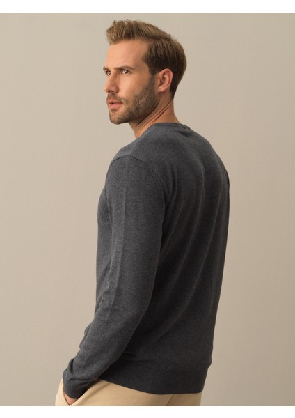 Erkek Antrasit Regular Fit Basic Kazak fırsatları