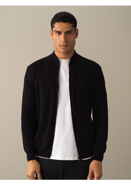 Siyah Fermuarlı Basic Hırka