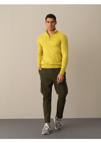 Erkek Sarı Pamuklu Regular Fit Basic Kazak