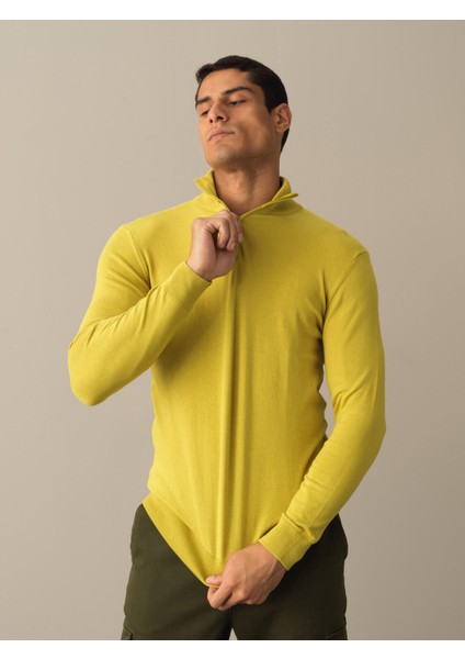 Erkek Sarı Pamuklu Regular Fit Basic Kazak modelleri