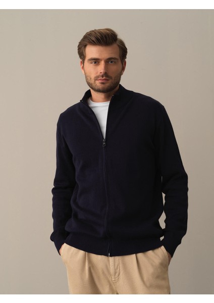 Lacivert Fermuarlı Basic Hırka