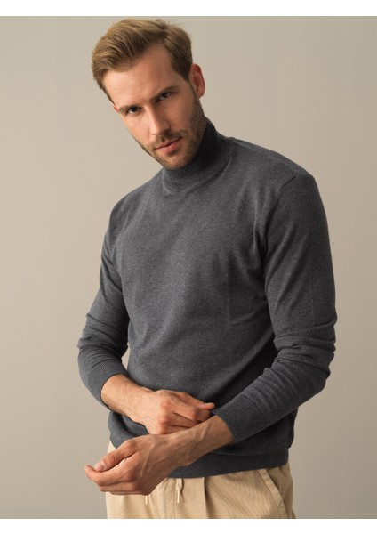 Erkek Antrasit Regular Fit Basic Kazak modelleri
