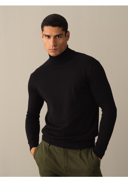 Erkek Siyah Regular Fit Basic Kazak