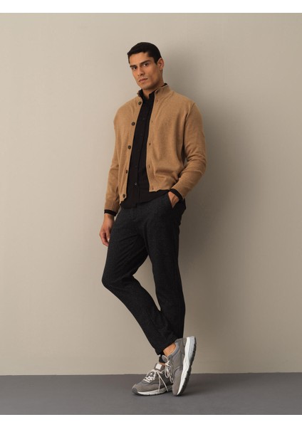Erkek Camel Düğmeli Basic Hırka