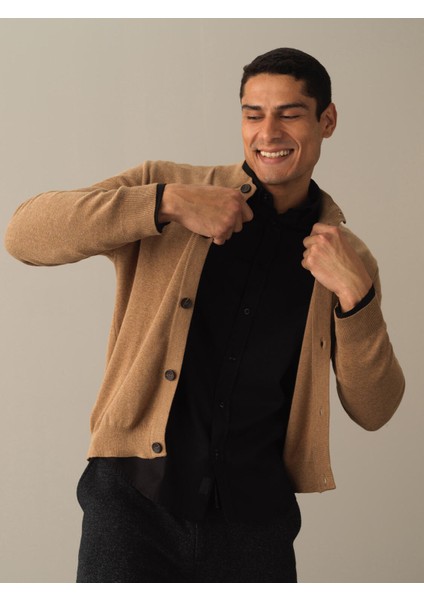 Erkek Camel Düğmeli Basic Hırka fiyatları