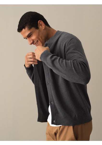 Erkek Antrasit Düğmeli Basic Hırka fırsatları