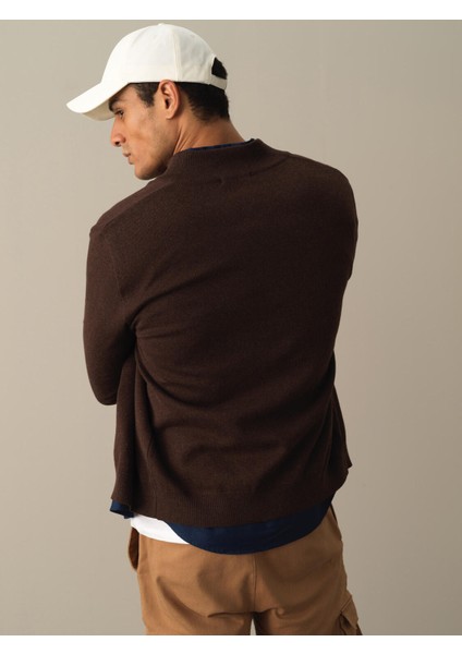 Erkek Kahverengi Düğmeli Basic Hırka fırsatları